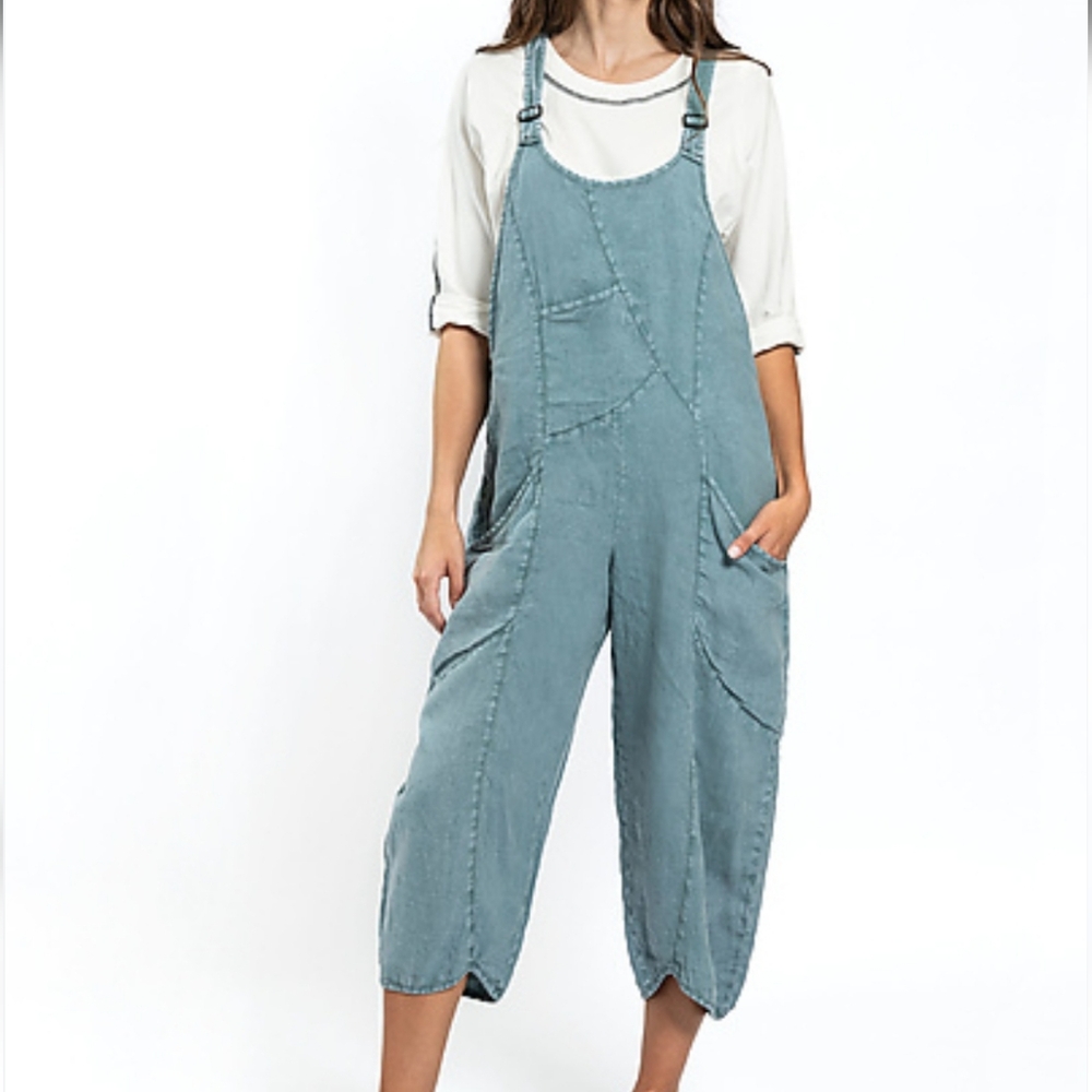 Cynthia Ashby Aries 100% Linen Overalls Size Large
